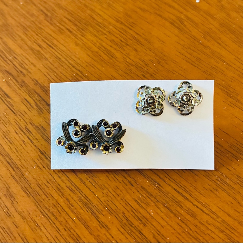 Elegant Vintage Black & Gold, and Silver Earrings Set